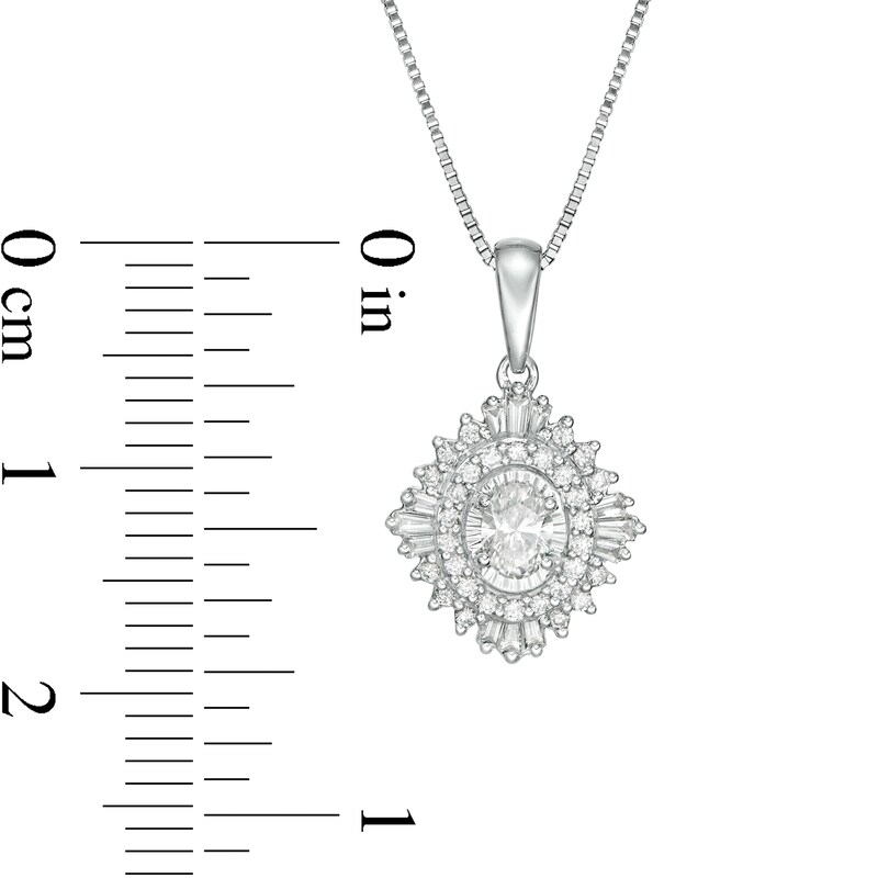 Main Image 2 of Marilyn Monroe™ Collection 3/8 CT. T.W. Oval Diamond Frame Starburst Pendant in 10K White Gold