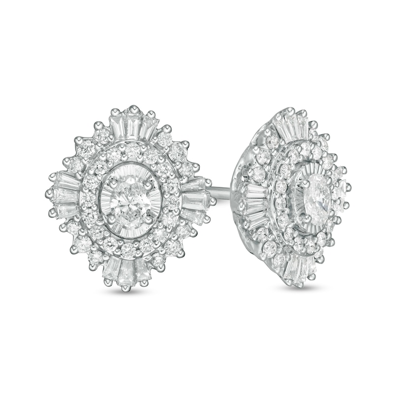 Main Image 1 of Marilyn Monroe™ Collection 5/8 CT. T.W. Oval Diamond Frame Starburst Stud Earrings in 10K White Gold