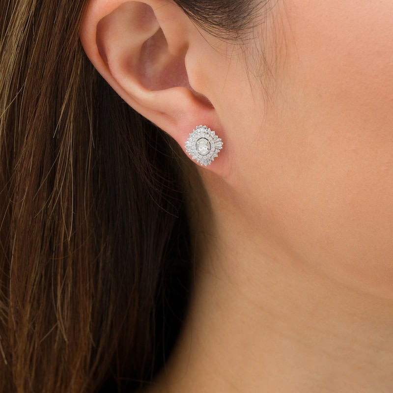 Main Image 2 of Marilyn Monroe™ Collection 5/8 CT. T.W. Oval Diamond Frame Starburst Stud Earrings in 10K White Gold