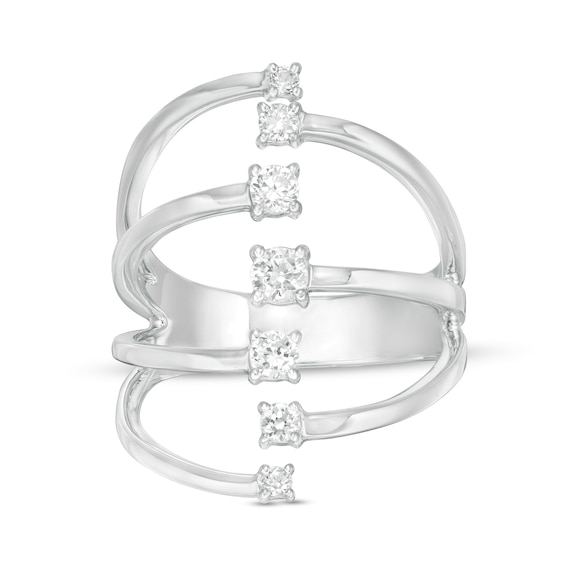 1/2 CT. T.w. Diamond Linear Seven Stone Open Shank Ring in 10K White Gold