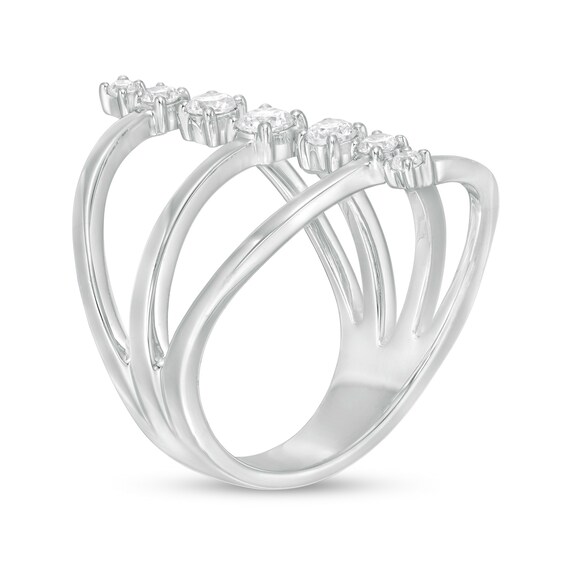 1/2 CT. T.w. Diamond Linear Seven Stone Open Shank Ring in 10K White Gold