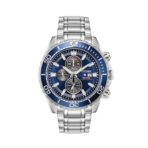 Men's Citizen Eco-DriveÂ® Promaster Diver Chronograph Watch with Dark Blue Dial (Model: Ca0710-58L)