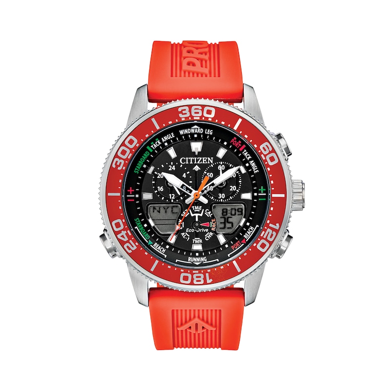 Men's Citizen Eco-Drive® Promaster Sailhawk Chronograph Strap Watch with Black and Orange Dial