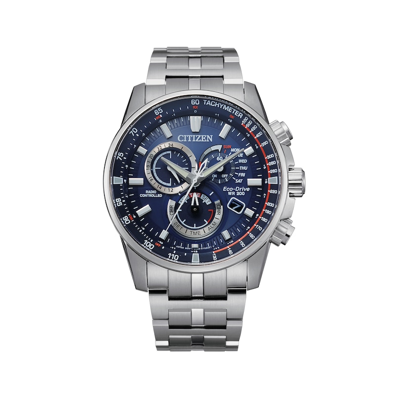 Men's Citizen Eco-Drive® PCAT Chronograph Watch with Dark Blue Dial (Model: CB5880-54L)