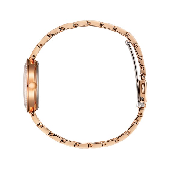 Ladies' Citizen Eco-Drive® Crystal Accent Rose-Tone Watch with Mother-of-Pearl Dial (Model: EM0843-51D) Ladies' Citizen Eco-Drive® Crystal Accent Rose-Tone Watch with Mother-of-Pearl Dial (Model: EM0843-51D)