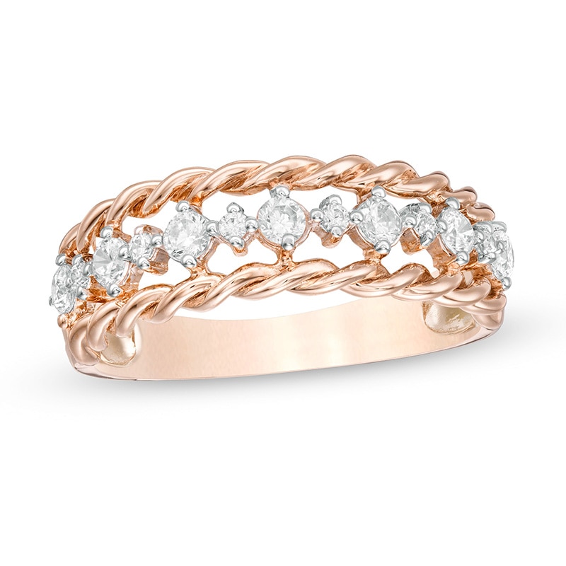Main Image 1 of 3/8 CT. T.W. Diamond Rope Edge Anniversary Band in 10K Rose Gold