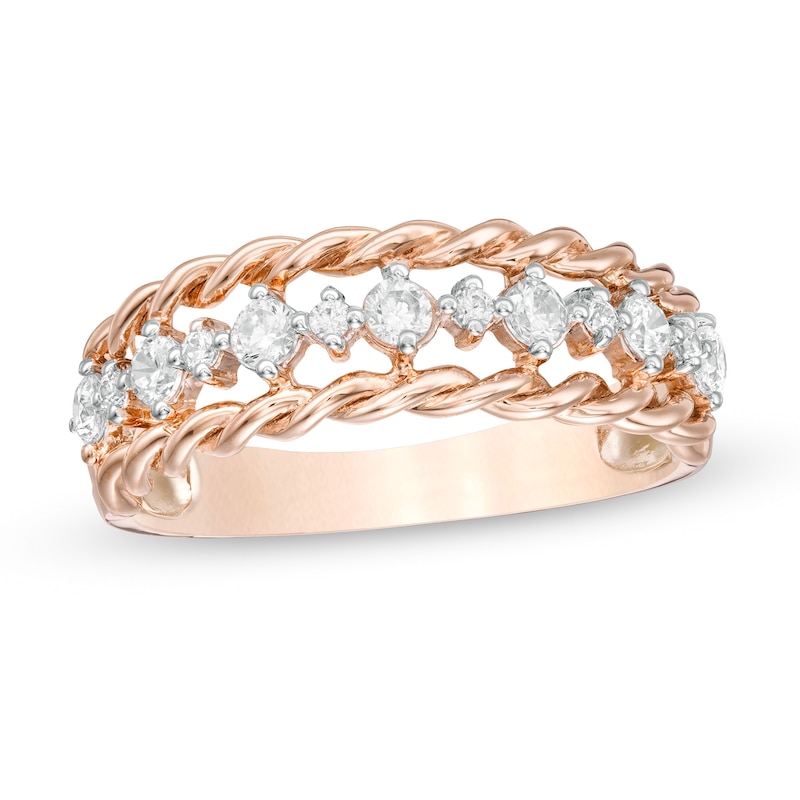 3/8 CT. T.W. Diamond Rope Edge Anniversary Band in 10K Rose Gold
