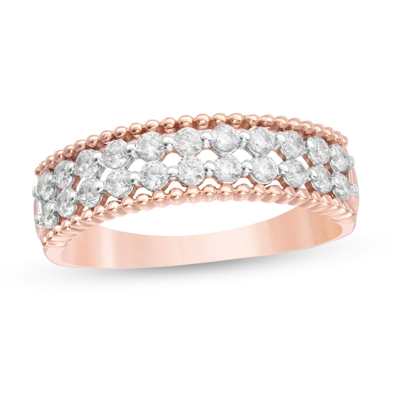 1/2 CT. T.W. Diamond Double Row Beaded Edge Anniversary Band in 10K Rose Gold