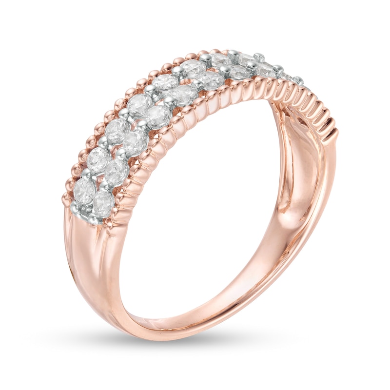1/2 CT. T.W. Diamond Double Row Beaded Edge Anniversary Band in 10K Rose Gold