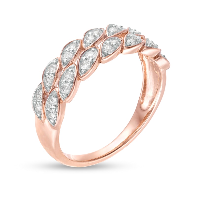 3/8 CT. T.W. Diamond Leaf Double Row Anniversary Band in 10K Rose Gold