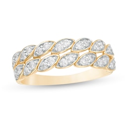 3/8 CT. T.W. Diamond Leaf Double Row Anniversary Band in 10K Gold