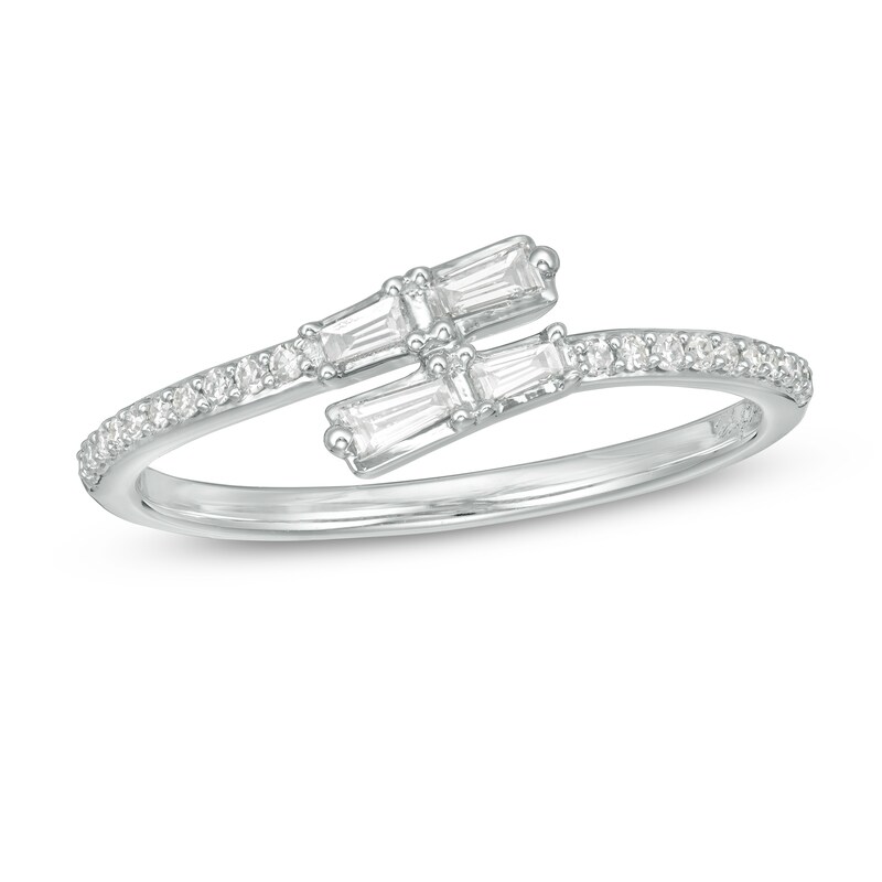 Main Image 1 of Marilyn Monroe™ Collection 1/5 CT. T.W. Baguette and Round Diamond Bypass Ring in 10K White Gold