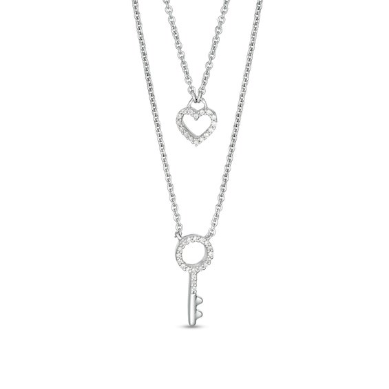1/10 CT. T.W. Diamond Heart-Shaped Lock and Key Double Strand Necklace in Sterling Silver 1/10 CT. T.W. Diamond Heart-Shaped Lock and Key Double Strand Necklace in Sterling Silver