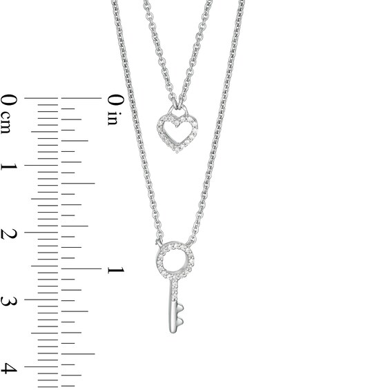 1/10 CT. T.w. Diamond Heart-Shaped Lock and Key Double Strand Necklace in Sterling Silver