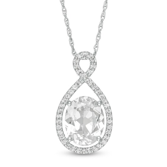 Oval Lab-Created White Sapphire Infinity Loop Pendant in Sterling Silver