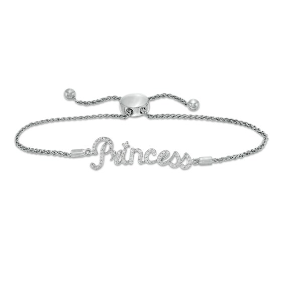 1/5 CT. T.w. Diamond Cursive "Princess" Bolo Bracelet in Sterling Silver - 10"
