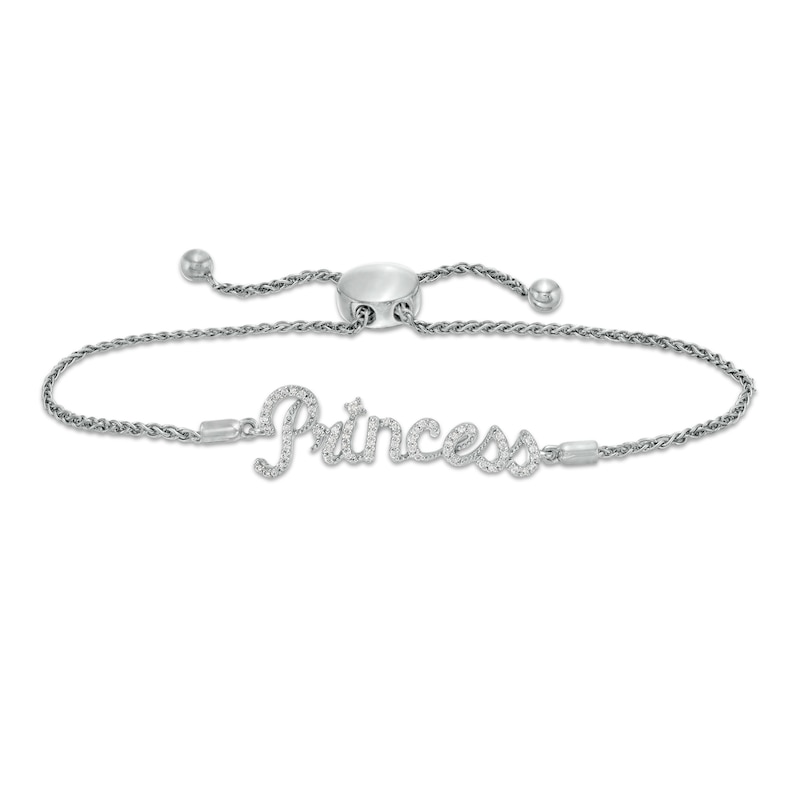 Main Image 1 of 1/5 CT. T.W. Diamond Cursive "Princess" Bolo Bracelet in Sterling Silver - 10"