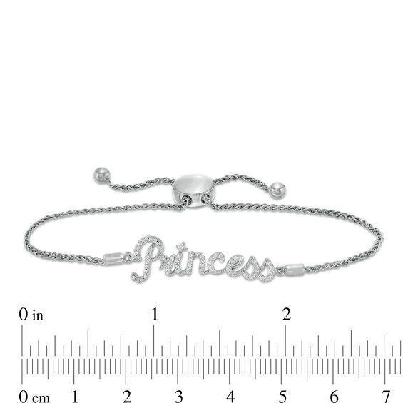 1/5 CT. T.w. Diamond Cursive "Princess" Bolo Bracelet in Sterling Silver - 10"