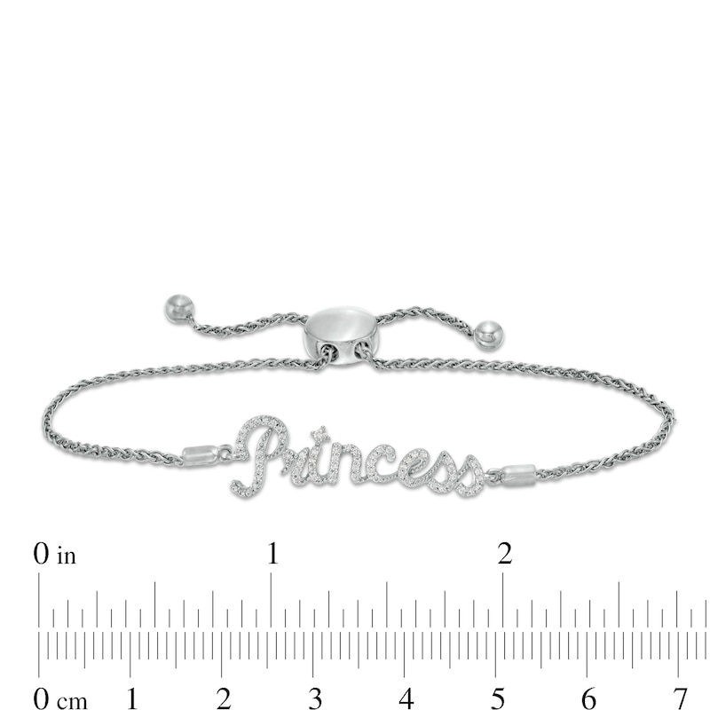 Main Image 3 of 1/5 CT. T.W. Diamond Cursive "Princess" Bolo Bracelet in Sterling Silver - 10"