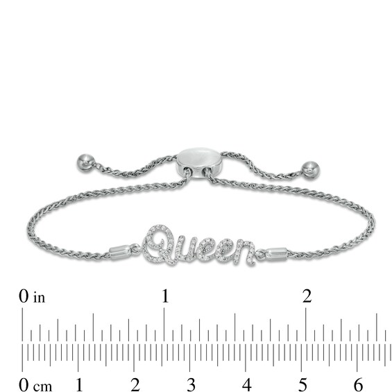 1/6 CT. T.w. Diamond Cursive "Queen" Bolo Bracelet in Sterling Silver - 10"