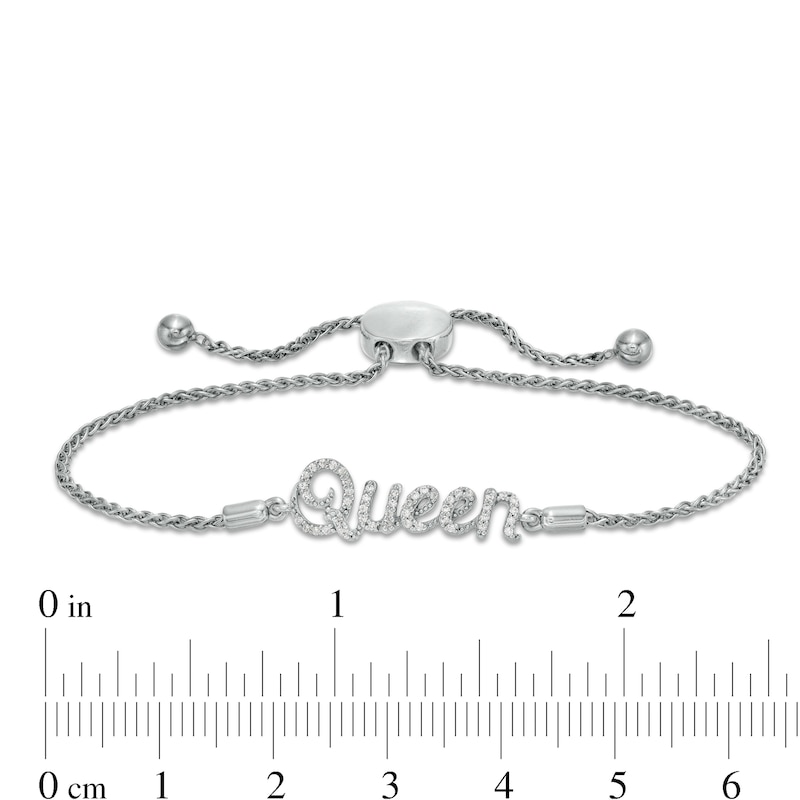 1/6 CT. T.W. Diamond Cursive "Queen" Bolo Bracelet in Sterling Silver - 10"