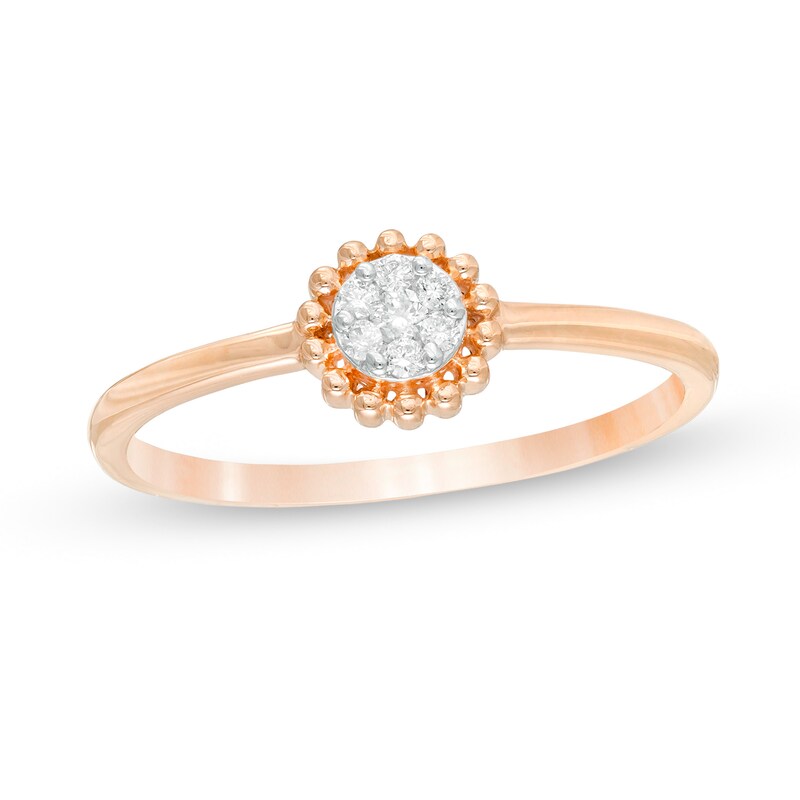 1/15 CT. T.W. Composite Diamond Beaded Flower Promise Ring in 10K Rose Gold