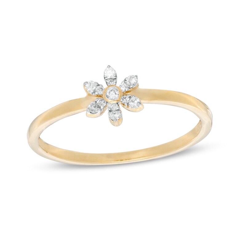 1/15 CT. T.W. Diamond Flower Ring in 10K Gold