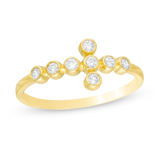 1/5 CT. T.w. Diamond Sideways Bubbles Cross Ring in 10K Gold