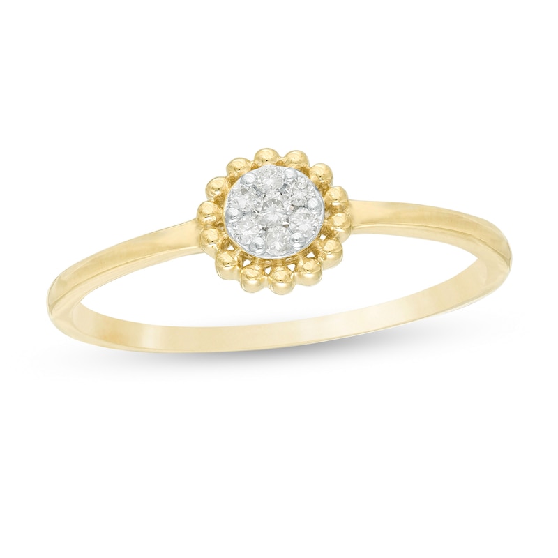 1/15 CT. T.W. Composite Diamond Beaded Flower Promise Ring in 10K Gold ...