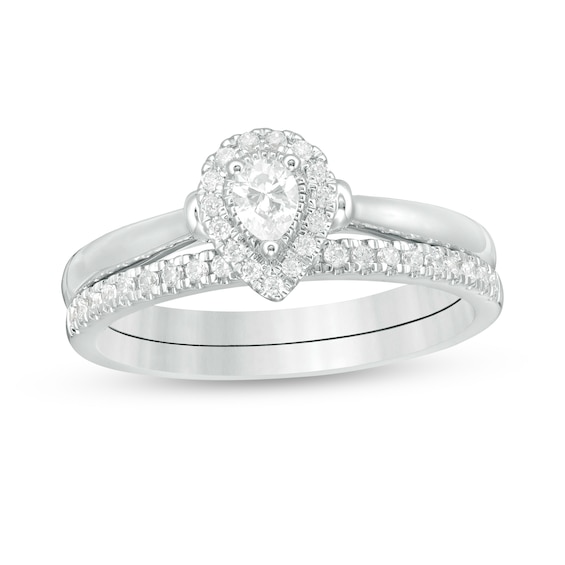 3/8 CT. T.w. Pear-Shaped Diamond Frame Bridal Set in 14K White Gold