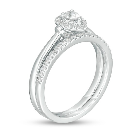 3/8 CT. T.w. Pear-Shaped Diamond Frame Bridal Set in 14K White Gold