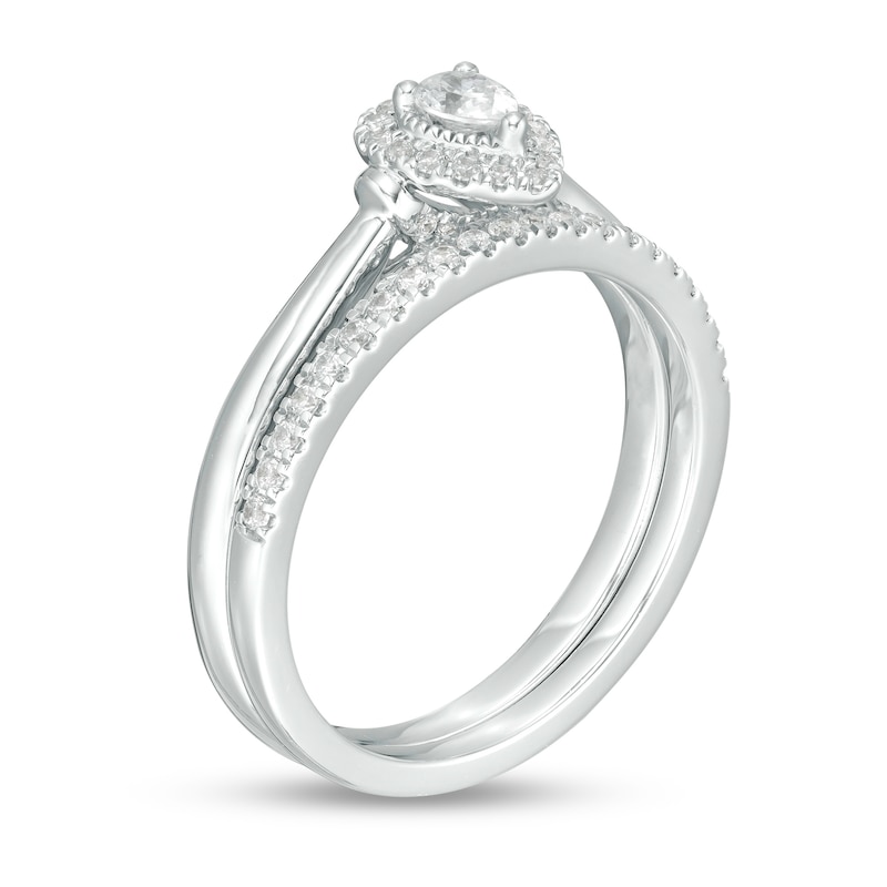 3/8 CT. T.W. Pear-Shaped Diamond Frame Bridal Set in 14K White Gold