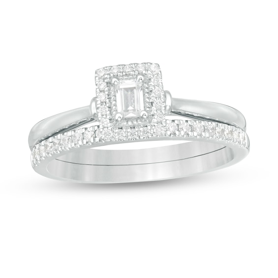 3/8 CT. T.w. Emerald-Cut Diamond Frame Bridal Set in 14K White Gold
