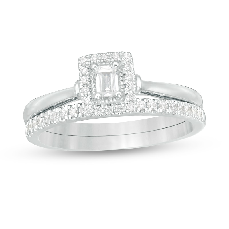 3/8 CT. T.W. Emerald-Cut Diamond Frame Bridal Set in 14K White Gold