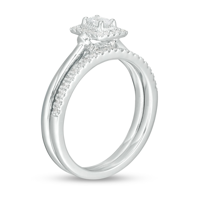 Main Image 3 of 3/8 CT. T.W. Emerald-Cut Diamond Frame Bridal Set in 14K White Gold