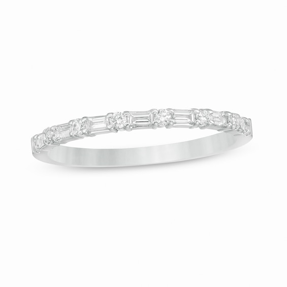 1/4 CT. T.w. Baguette and Round Diamond Alternating Band in 14K White Gold