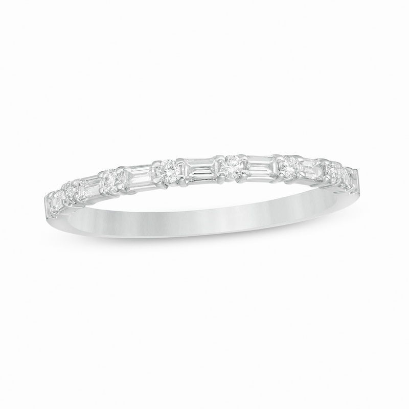 Main Image 1 of 1/4 CT. T.W. Baguette and Round Diamond Alternating Band in 14K White Gold
