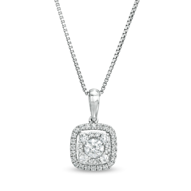 Main Image 1 of 3/8 CT. T.W. Diamond Cushion Frame Pendant in 10K White Gold