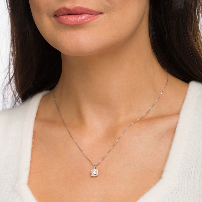 Main Image 2 of 3/8 CT. T.W. Diamond Cushion Frame Pendant in 10K White Gold