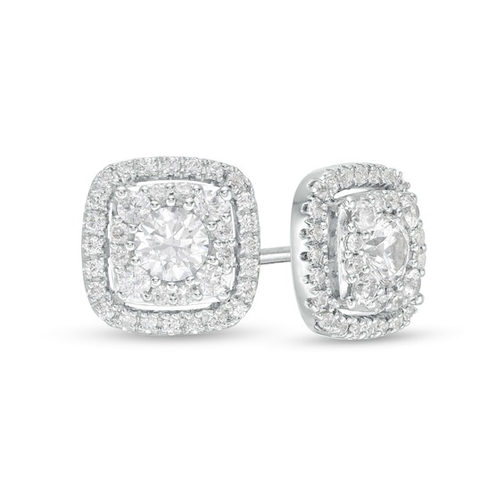 5/8 CT. T.w. Diamond Cushion Frame Stud Earrings in 10K White Gold
