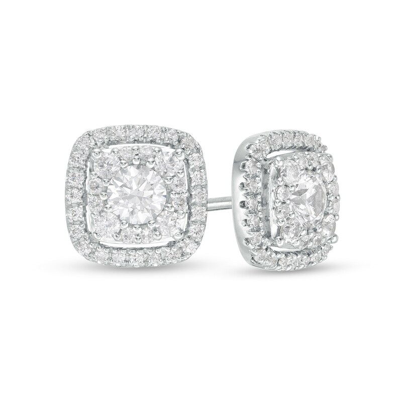 Main Image 1 of 5/8 CT. T.W. Diamond Cushion Frame Stud Earrings in 10K White Gold