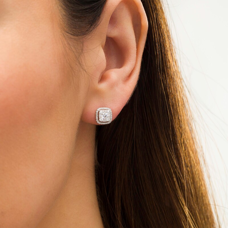 Main Image 2 of 5/8 CT. T.W. Diamond Cushion Frame Stud Earrings in 10K White Gold