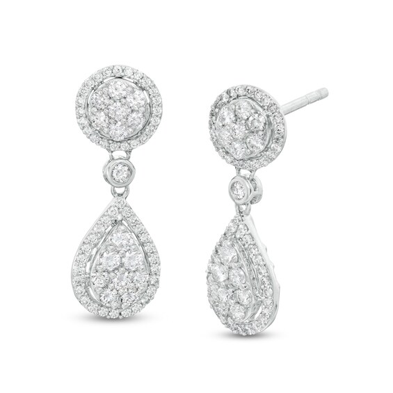 3/4 CT. T.W. Composite Diamond Halo Frame Teardrop Earrings in 14K White Gold 3/4 CT. T.W. Composite Diamond Halo Frame Teardrop Earrings in 14K White Gold