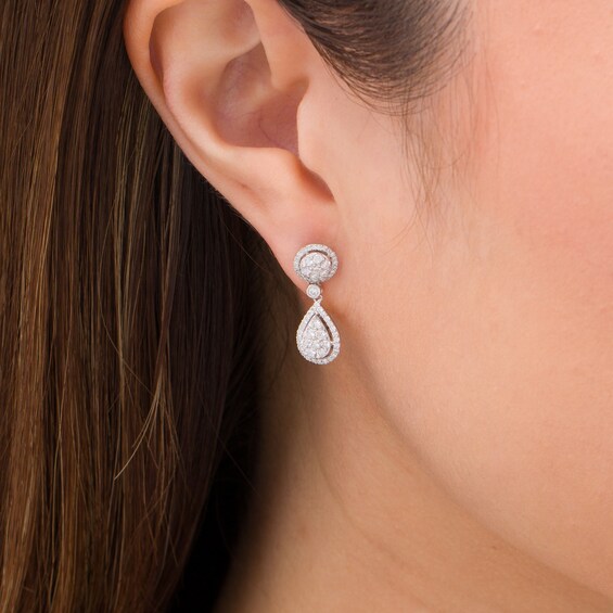 3/4 CT. T.W. Composite Diamond Halo Frame Teardrop Earrings in 14K White Gold 3/4 CT. T.W. Composite Diamond Halo Frame Teardrop Earrings in 14K White Gold