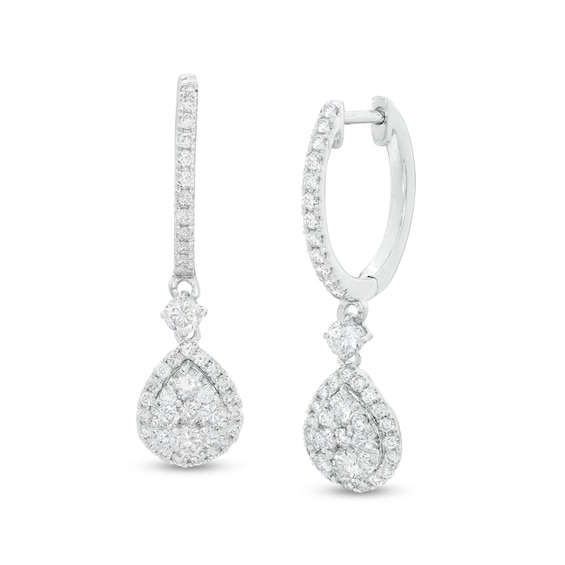 1 CT. T.w. Composite Diamond Teardrop Drop Hoop Earrings in 14K White Gold