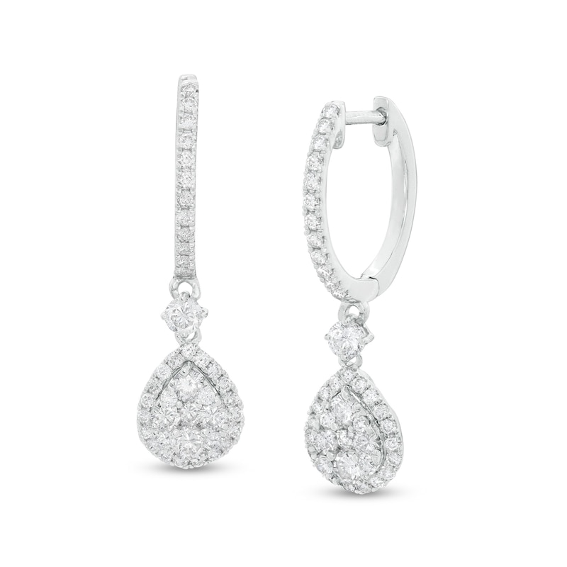 1 CT. T.W. Composite Diamond Teardrop Drop Hoop Earrings in 14K White ...