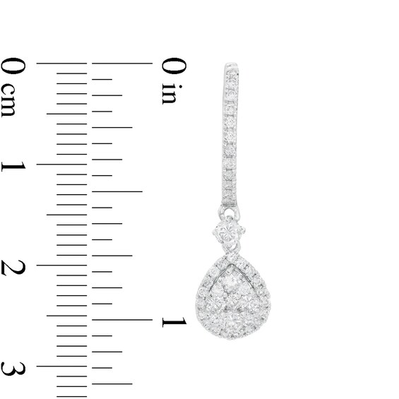 1 CT. T.w. Composite Diamond Teardrop Drop Hoop Earrings in 14K White Gold