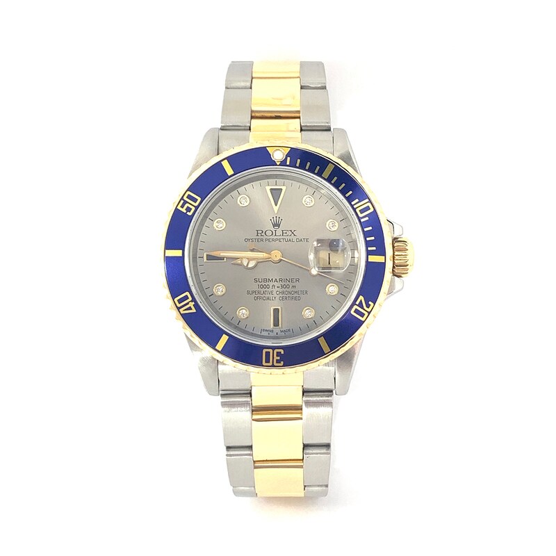 Main Image 1 of Previously Owned - Men's Rolex Submariner 1/15 CT. T.W. Diamond Two-Tone 18K Gold Watch with Silver-Tone Serti Dial