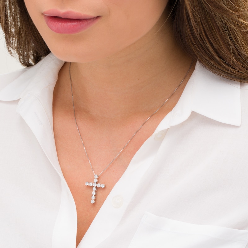 Main Image 2 of 1 CT. T.W. Diamond Cross Pendant in 10K White Gold