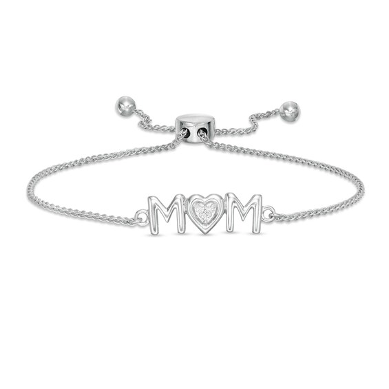Diamond Accent Uppercase Mom Bolo Bracelet in Sterling Silver - 9.5"